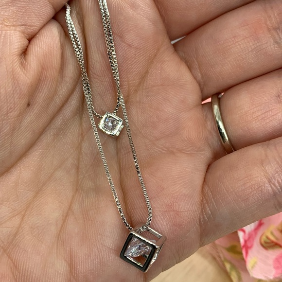 Sterling Silver 925 Double Cube Necklace - Picture 4 of 5